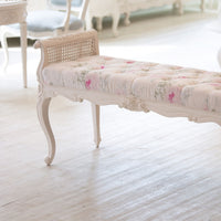 Shabby White Romantic Cane Bed Bench