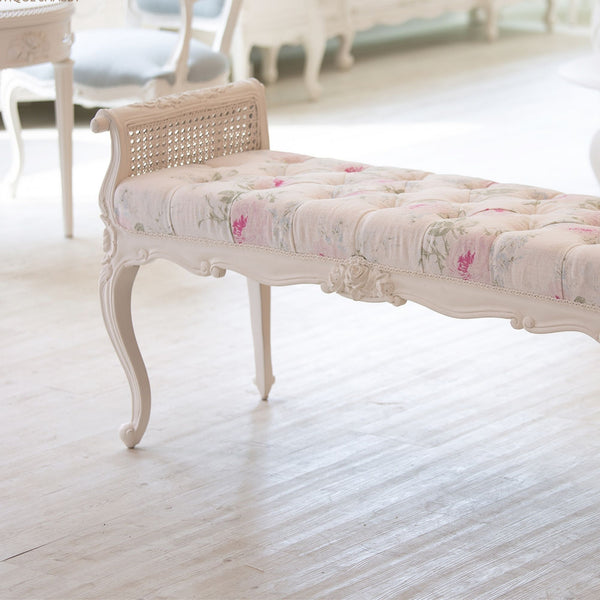 Shabby White Romantic Cane Bed Bench